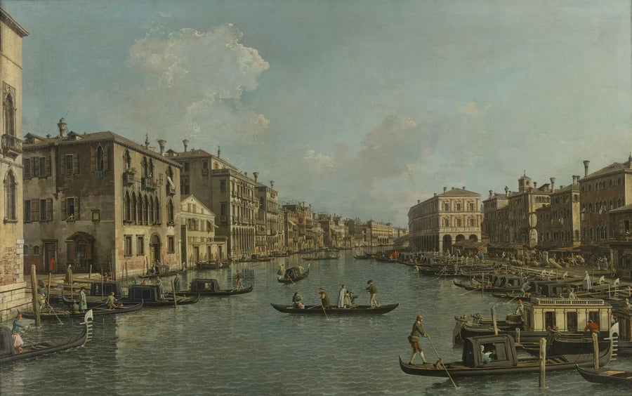 คลองใหญ่มองจากทางใต้ไปทางตะวันตกเฉียงใต้สู่สะพาน Rialto - Canaletto