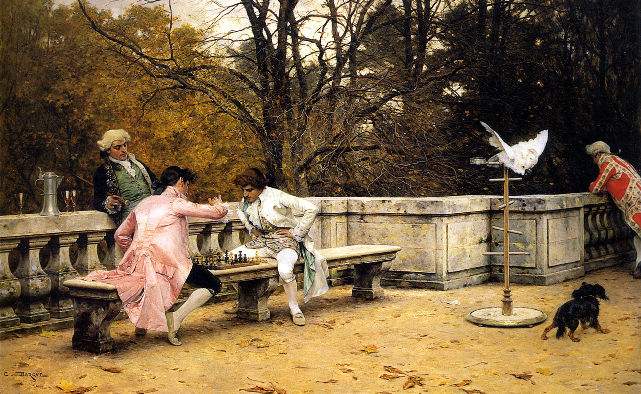 Le Jeu d'échecs sur la terrasse - Charles Bargue image 1 copie peinte à la main à l’huile