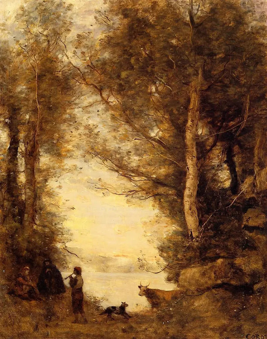 Le joueur de flûte du lac d'Albano - Jean-Baptiste Camille Corot image 1 copie de tableau peinte à la main