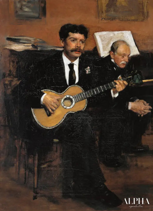 Le joueur de guitare Lorenzo Pagans et le père de l'artiste - Edgar Degas - Reproductions de tableaux et peintures haut de gamme