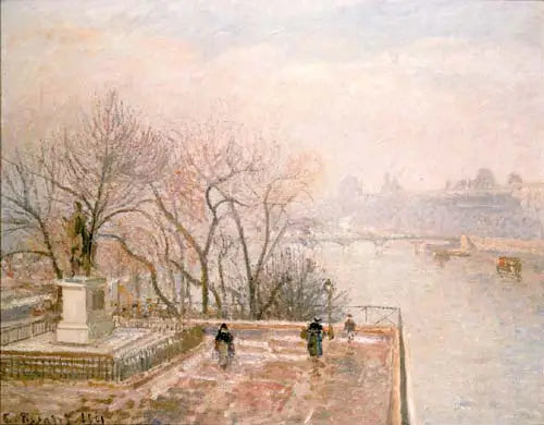 Reproduction du tableau « Le Louvre, Coucher de soleil, Givre (Seconde Série) - Camille Pissarro » par Alpha Reproduction en peinture à l’huile