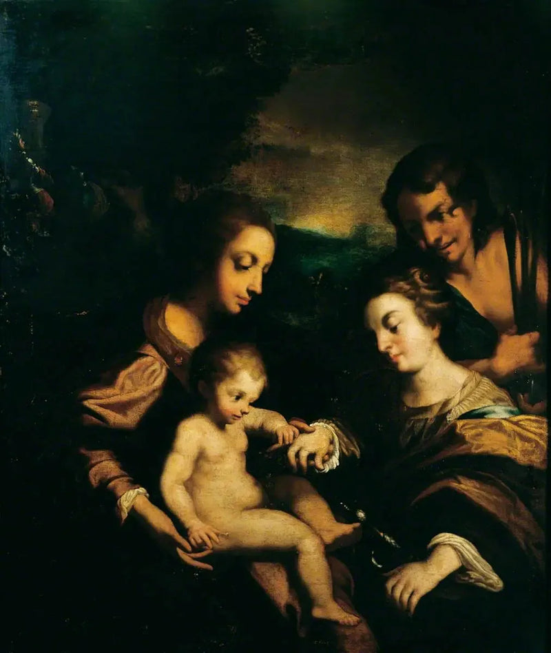การสมรสลึกลับของนักบุญ Catherine กับนักบุญ Sébastien - Antonio da Correggio