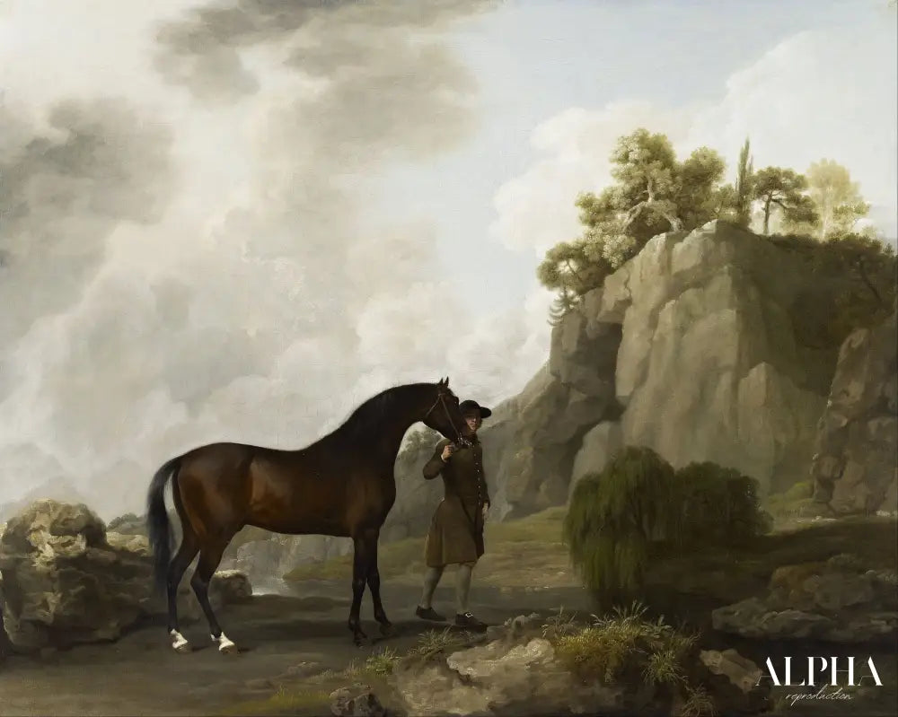 Le marquis de Rockingham's Arabe Étalon (Del par un Jeune marié au Creswell Pitons) - George Stubbs - Reproductions de tableaux et peintures haut de gamme