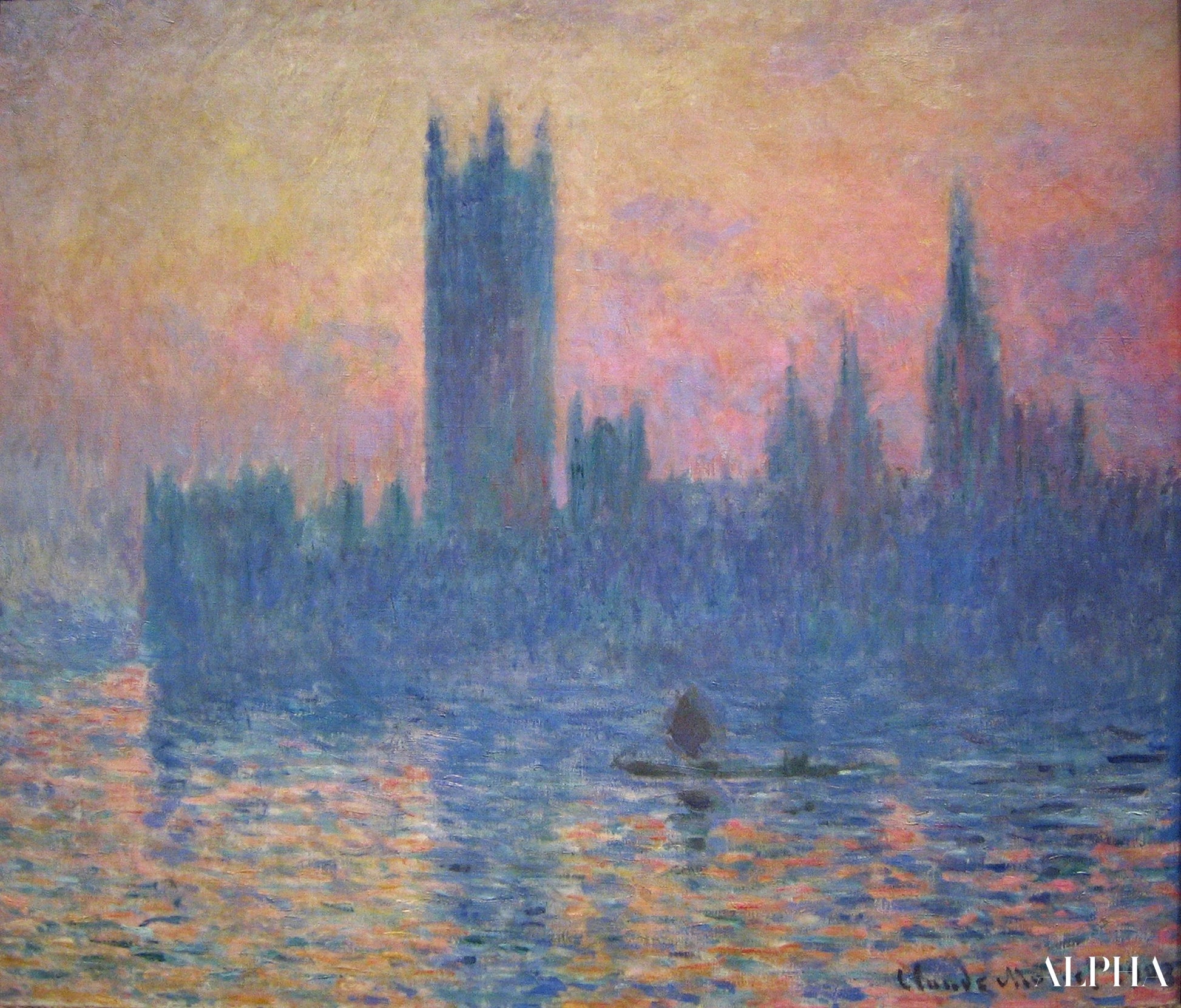 Le Parlement de Londres, soleil couchant (W 1598) - Claude Monet - Reproductions de tableaux et peintures haut de gamme