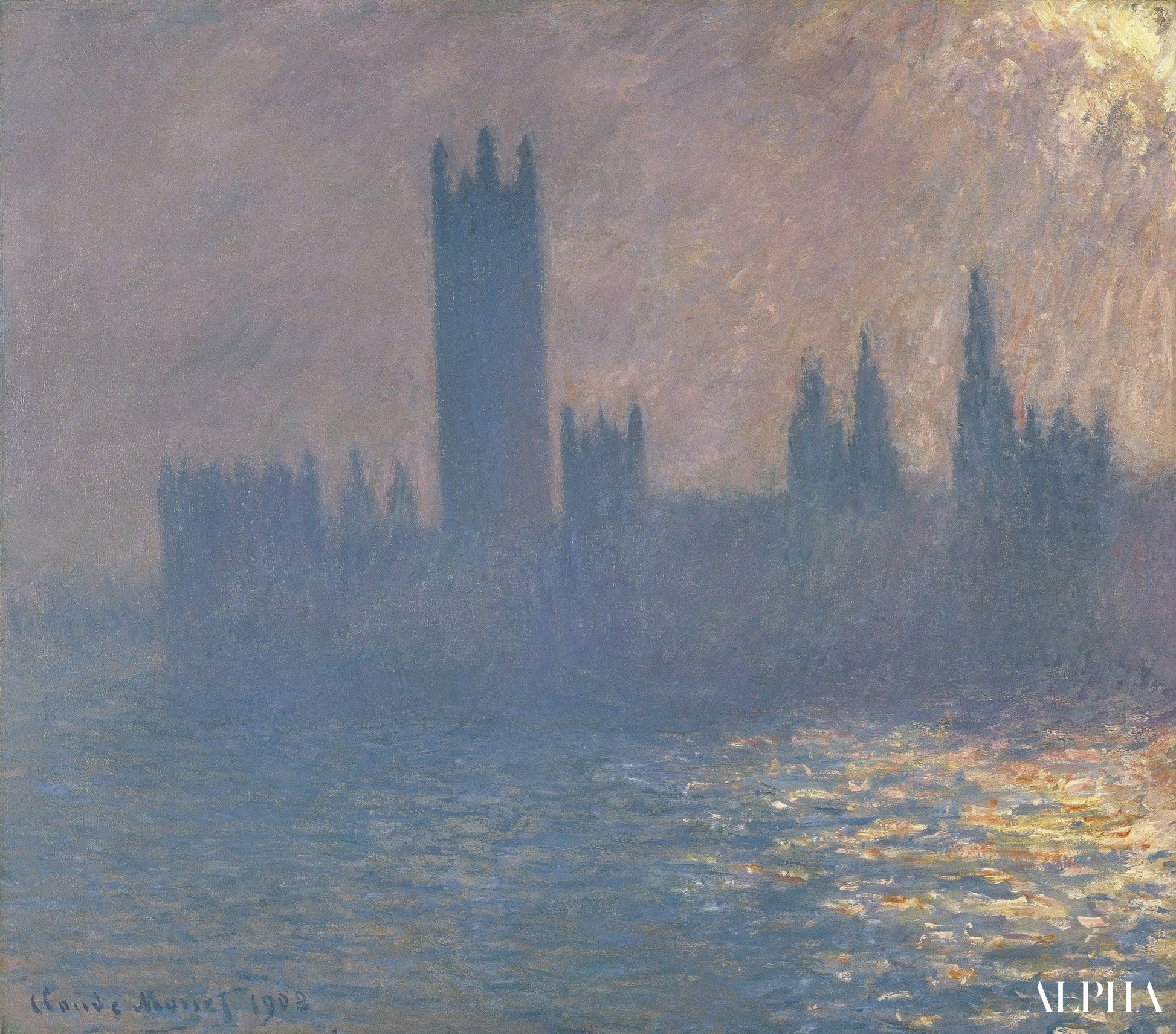 Le Parlement, effet de soleil (W 1597) - Claude Monet - Reproductions de tableaux et peintures haut de gamme