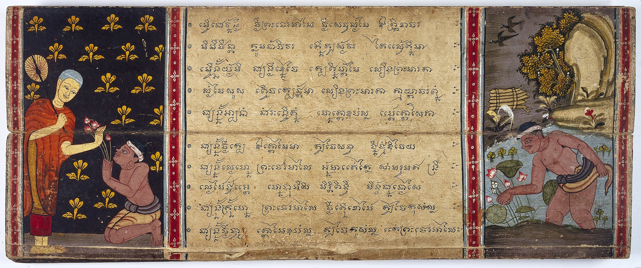 Le pauvre bûcheron cueille des lotus, Artiste thaïlandais anonyme, XIXe siècle