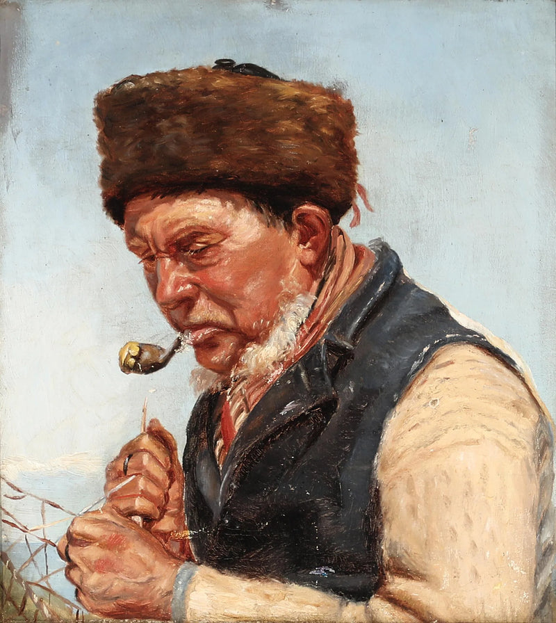 ชาวประมง Niels Gaihede ซ่อมแซมตาข่ายประมง - Michael Peter Ancher