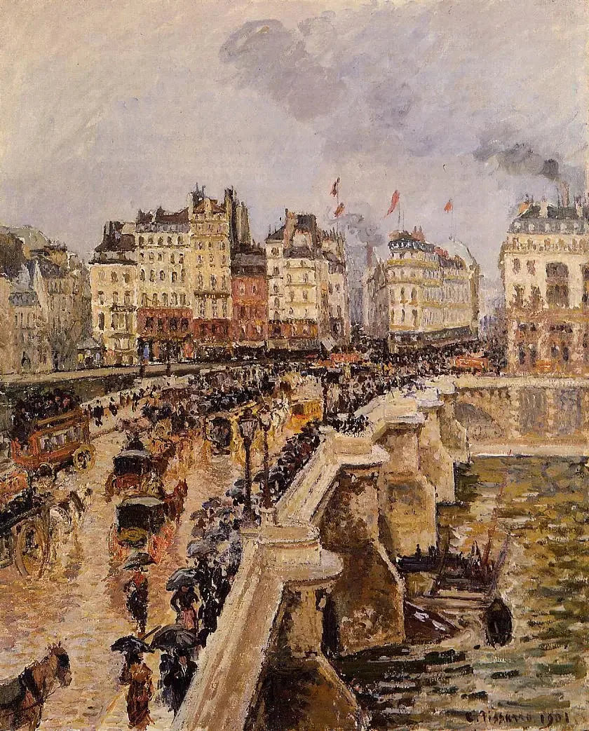 Le Pont-Neuf, Après-midi pluvieux (Première saison) - Camille Pissarro image 1 reproduction artisanale de tableau