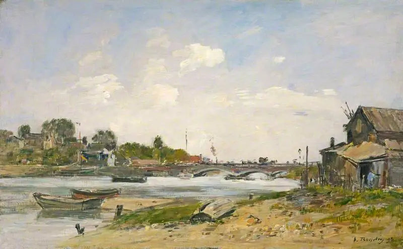 Le pont sur la Touques à Deauville - Eugène Boudin image 1 copie peinte à la main à l’huile