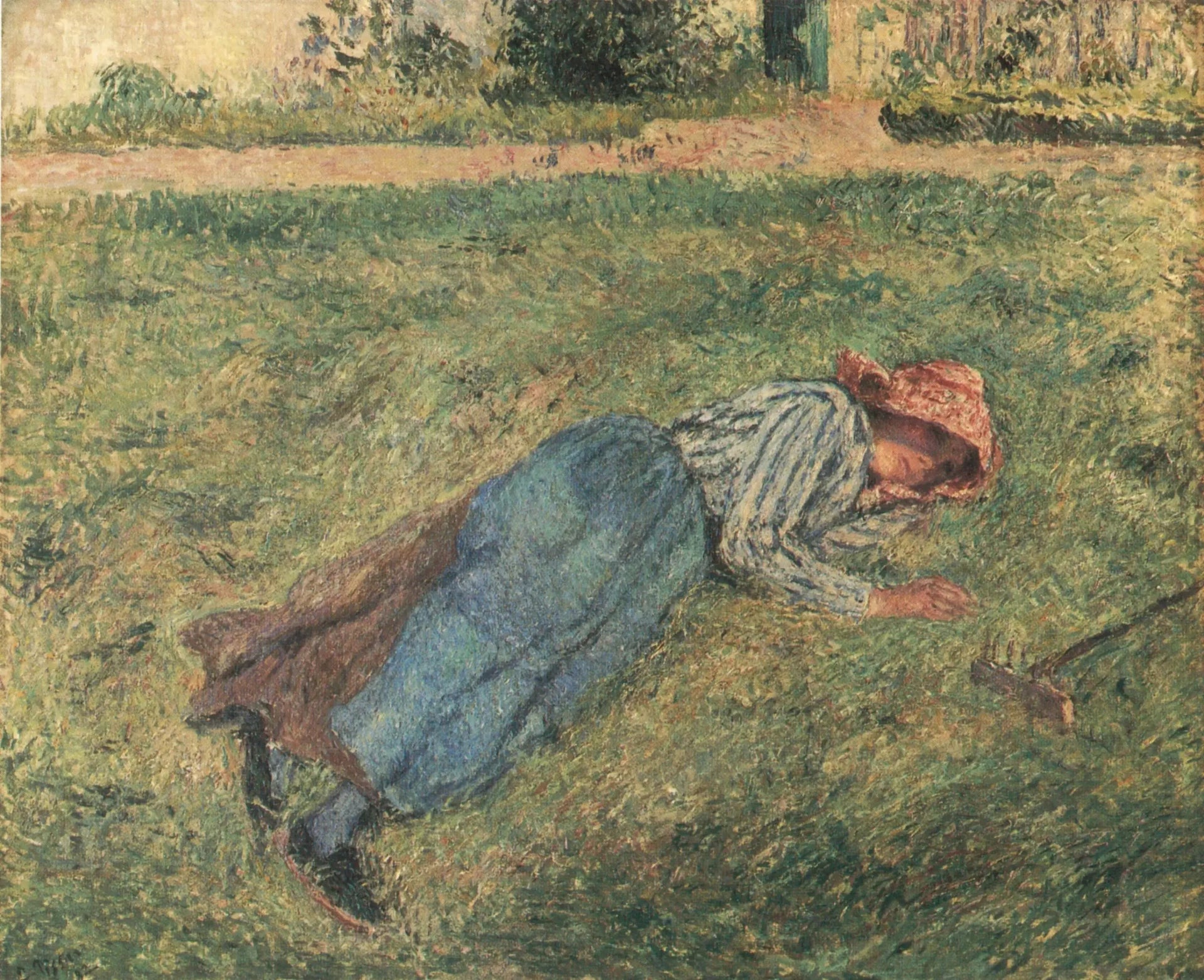 Le Repos, paysanne couchée dans l'herbe, Pontoise - Camille Pissarro image 1 reproduction réalisée par Alpha Reproduction