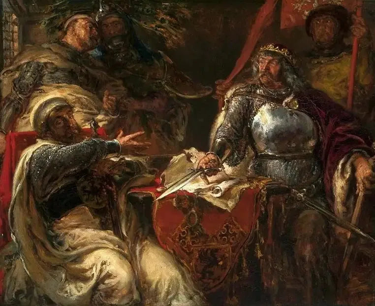 พระราชา Ladislas le Bref ยกเลิกข้อตกลงกับอัศวินเทโทนีที่ Brześć Kujawski - Jan Matejko