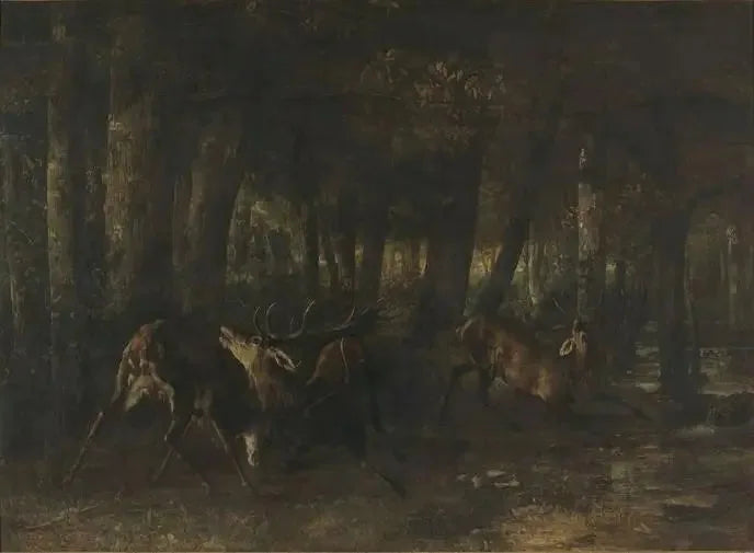 ทางเดินฤดูใบไม้ผลิ การต่อสู้ของกวางเรนเดียร์ - Gustave Courbet