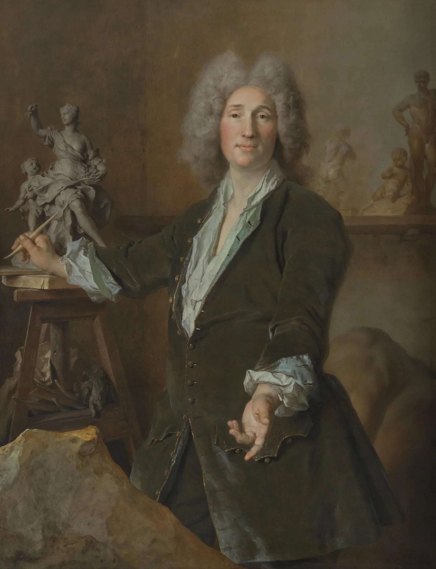 Le sculpteur Nicolas Coustou dans son atelier - Nicolas de Largillière image 1 copie peinte à la main à l’huile