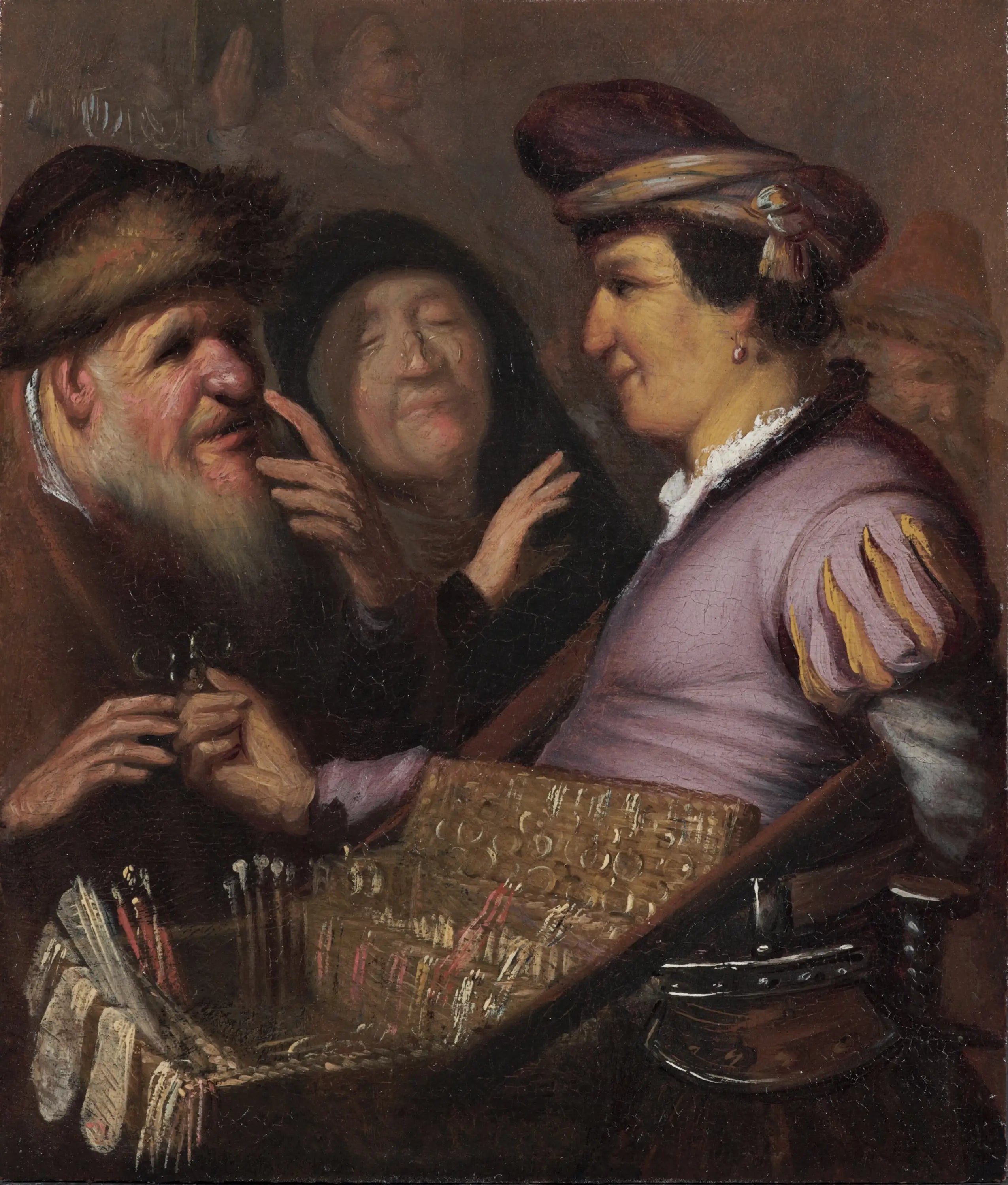 Le vendeur de lunettes (Un colporteur vendant des lunettes, Vue) - Rembrandt image 1 reproduction artisanale de tableau