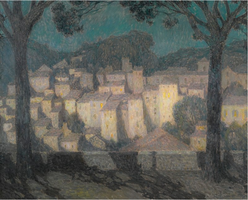 หมู่บ้านในแสงจันทร์ (ภาพวาดของ Bormes-les-Mimosas) - Henri Le Sidaner