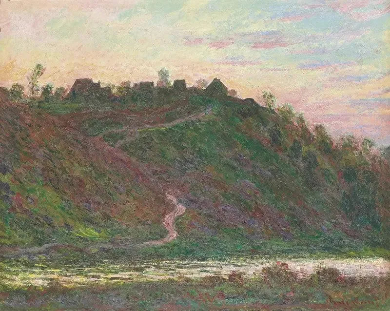 หมู่บ้านลา โรช-บลองด์ในยามพระอาทิตย์ตก - Claude Monet