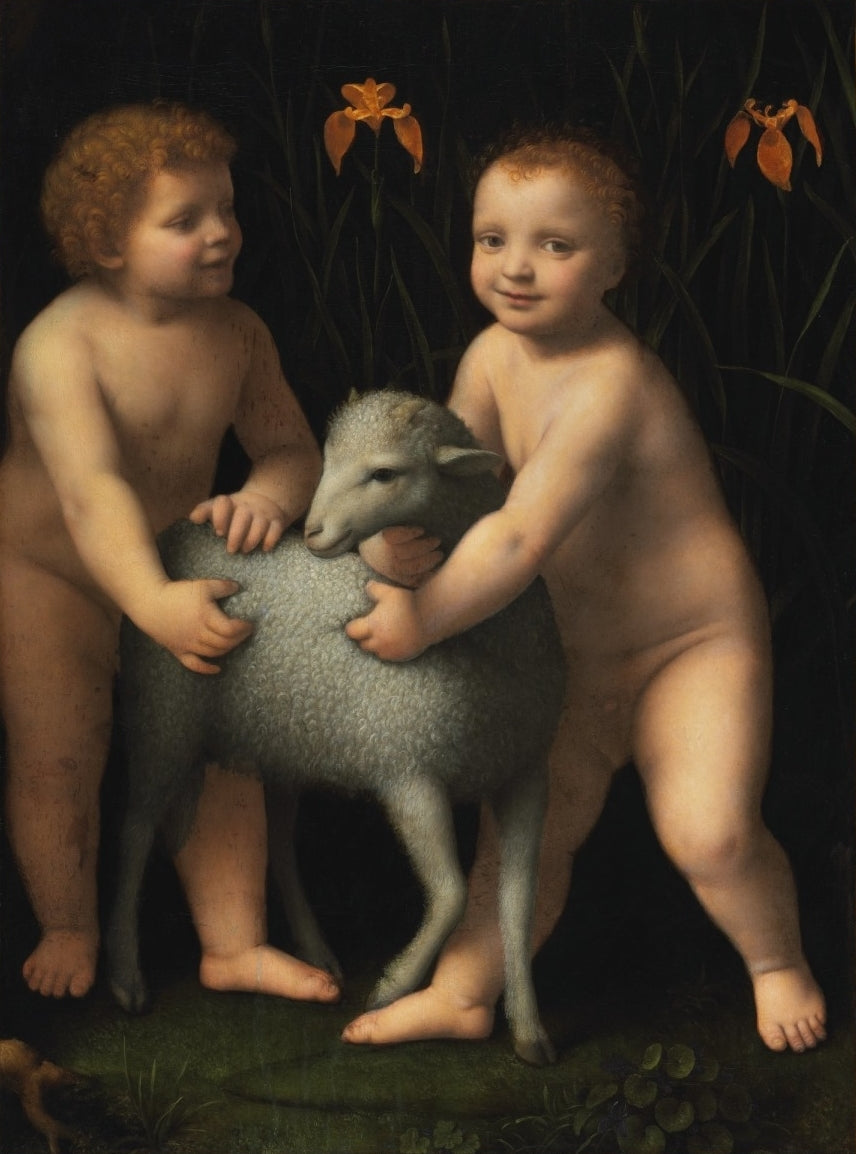 L’Enfant Jésus et le petit saint Jean-Baptiste avec un agneau - Bernardino Luini - Alpha Reproduction