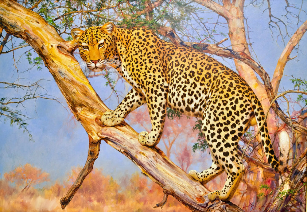 Léopard dans un arbre | 150 x 100 cm Reproductions de tableaux à la peinture à l’huile