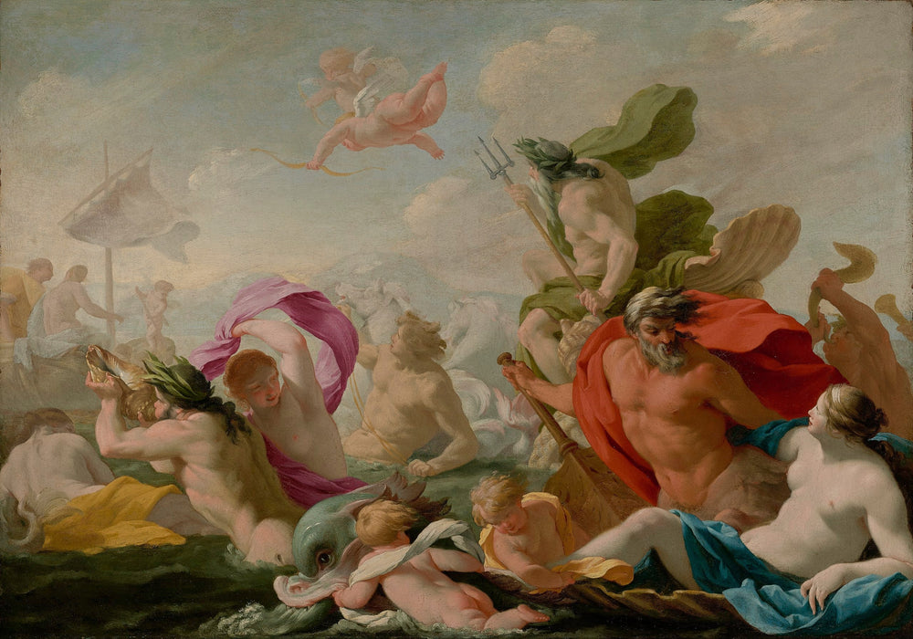 Les dieux marins rendant hommage à l'Amour - Eustache Le Sueur image 1 reproduction artisanale de tableau