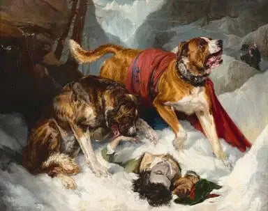 Les Dogues des Alpes réaniment un voyageur en détresse - Edwin Henry Landseer image 1 reproduction artisanale de tableau