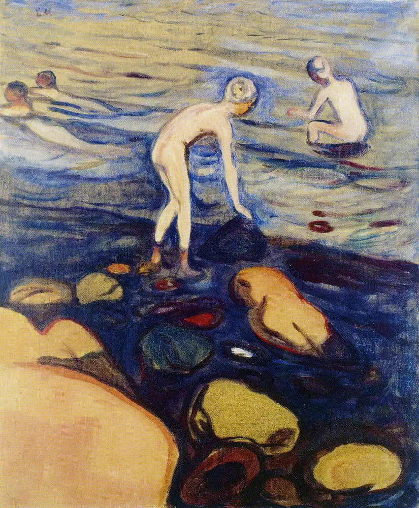 Les garçons se baignant - Edvard Munch image 1 copie de tableau peinte à la main