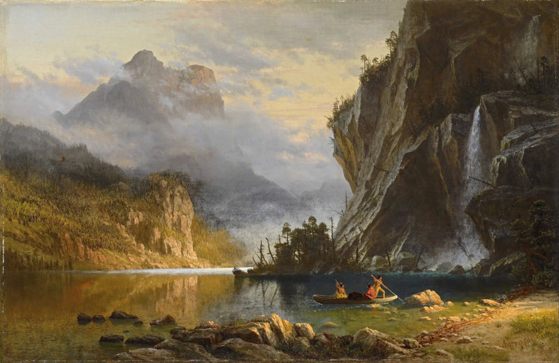 ชาวอินเดียทำการตกปลาด้วยไม้พาย - Albert Bierstadt