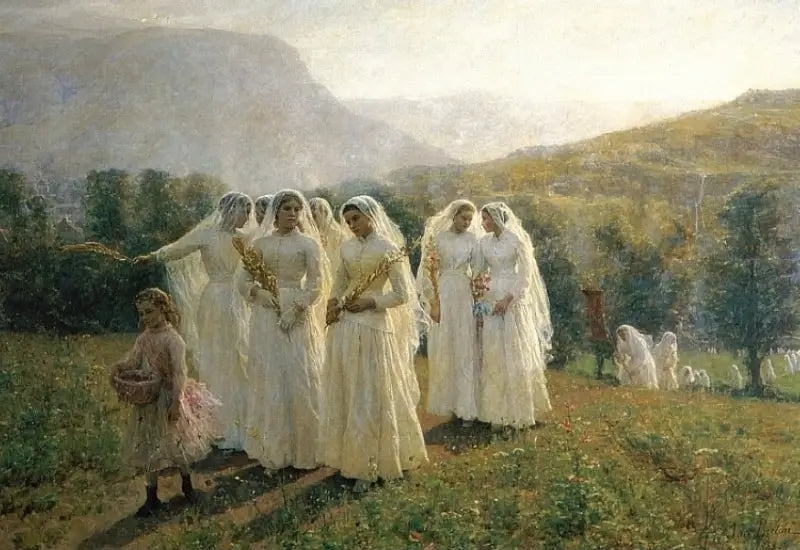 เด็กหญิงเดินทางไปในขบวนแห่ - Jules Breton