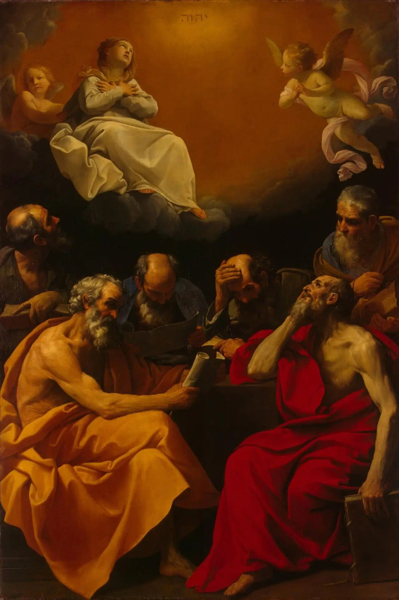 บรรดาบิดาแห่งคริสตจักรโต้แย้งหลักคำสอนเรื่องการถือกำเนิดบริสุทธิ์ - Guido Reni