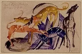 Les quatre chiens de compagnie du prince Jusuff - Franz Marc image 1 reproduction de peinture à l’huile