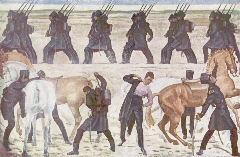 Les soldats se préparent - Ferdinand Hodler image 1 copie peinte à la main à l’huile