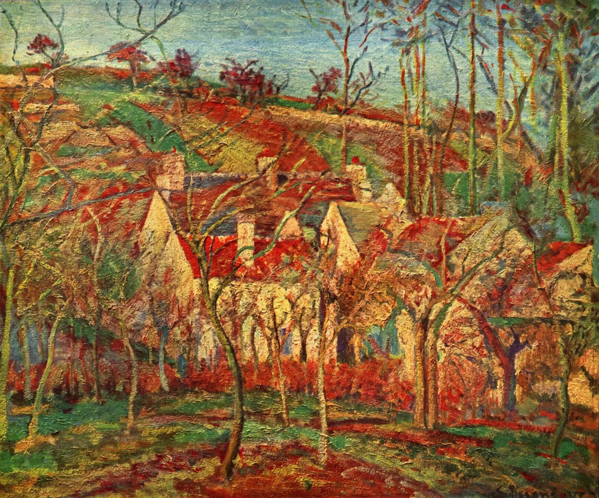 Les Toits rouges, coin de village, effet d'hiver - Camille Pissarro image 1 reproduction de peinture à l’huile