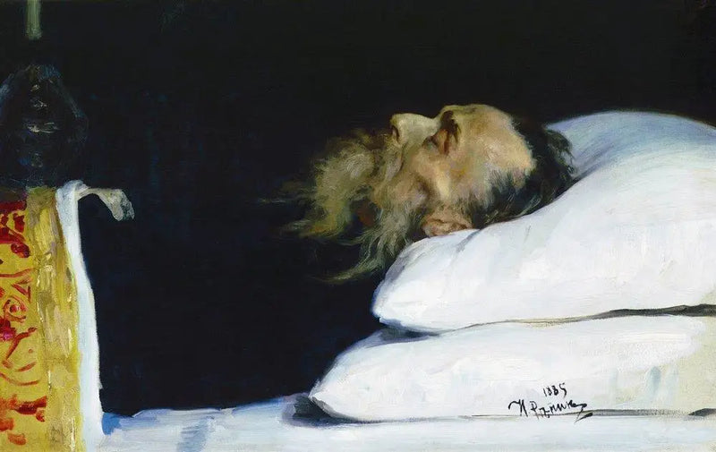 นักประวัติศาสตร์ Nikolaï Ivanovitch Kostomarov ในโลงศพของเขา - Ilya Repin