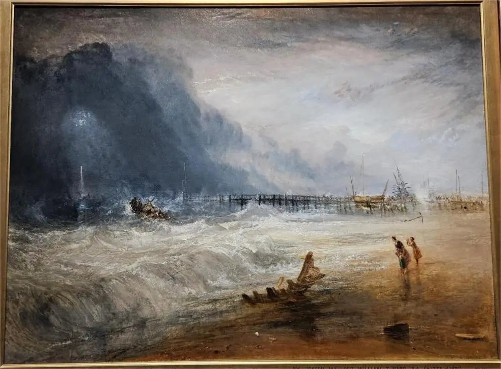 Lifeboat and Manby Apparatus Going off to a Stranded Vessel Making the Signal (Blue Lights) of Distress - J. M. W. Turner image 1 copie de tableau peinte à la main