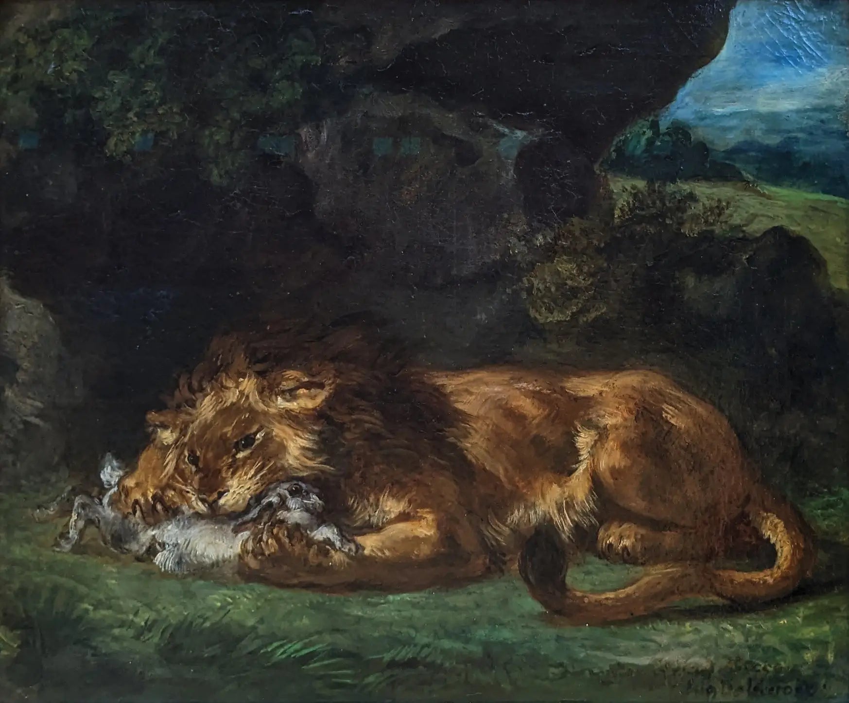 Lion dévorant un lapin - Eugène Delacroix image 1 reproduction réalisée par Alpha Reproduction