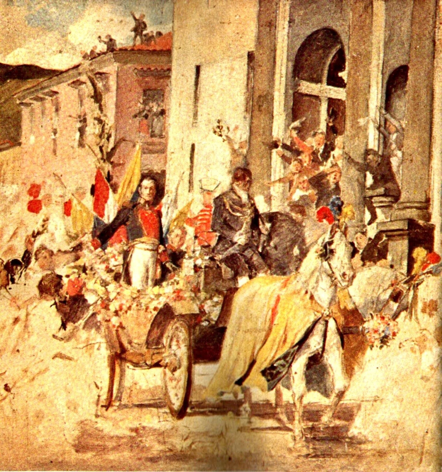 Llegada de El Libertador al templo de San Francisco. - Arturo Michelena image 1 copie de tableau peinte à la main