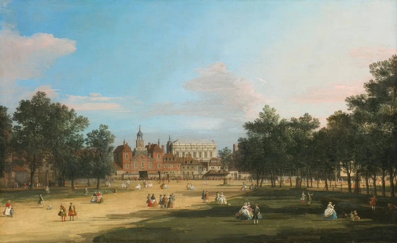 ลอนดอน : อาคารเก่าแก่ของ Horse Guards และ Banqueting Hall ตั้งแต่สวนสาธารณะ St James's - Canaletto