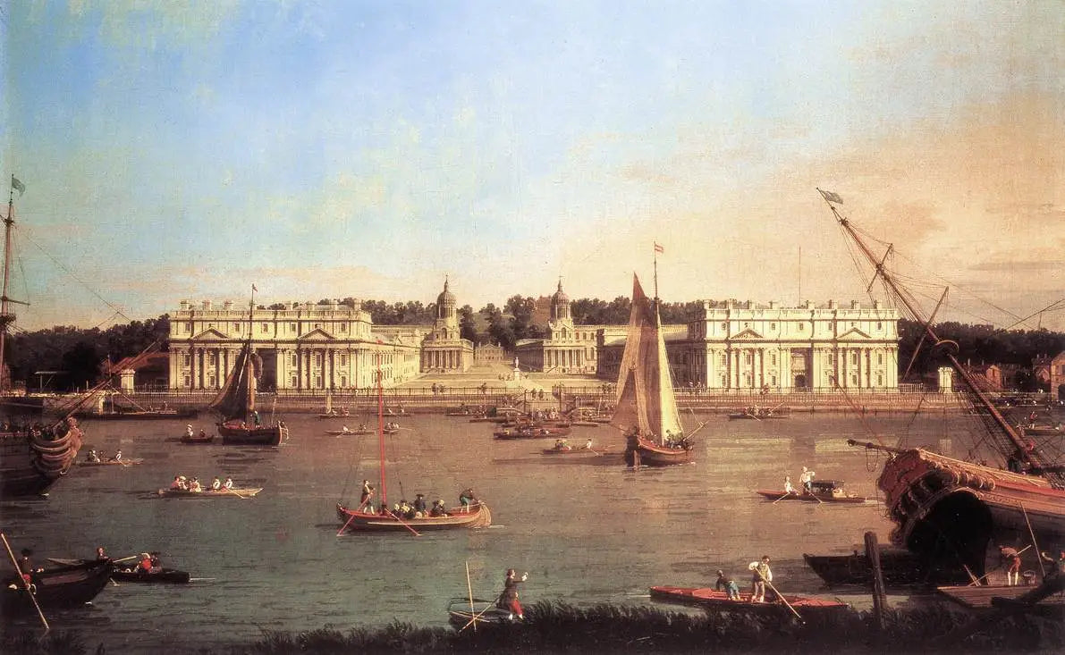 Londres : l'hôpital de Greenwich depuis la rive nord de la Tamise - Canaletto image 1 reproduction de peinture à l’huile