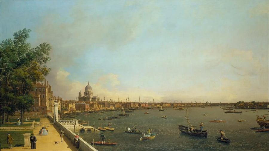 ลอนดอน : แม่น้ำเทมส์จาก Somerset House Terrace ไปยังเมือง - คานาเล็ตโต