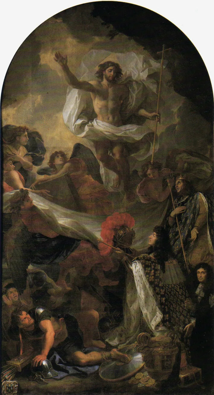 Louis XIV présentant son sceptre et son casque à Jésus-Christ - Charles Le Brun