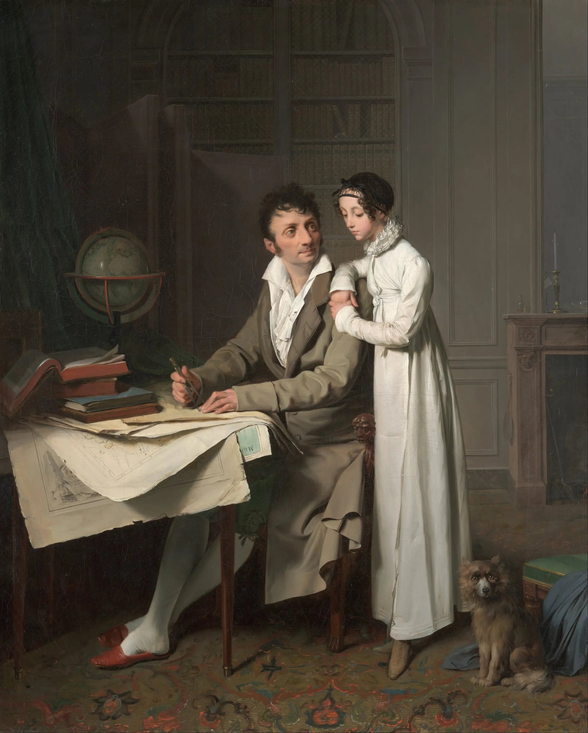 M. G*** donnant une leçon de géographie à sa fille - Louis-Léopold Boilly image 1 reproduction d’œuvre d’art à l’huile