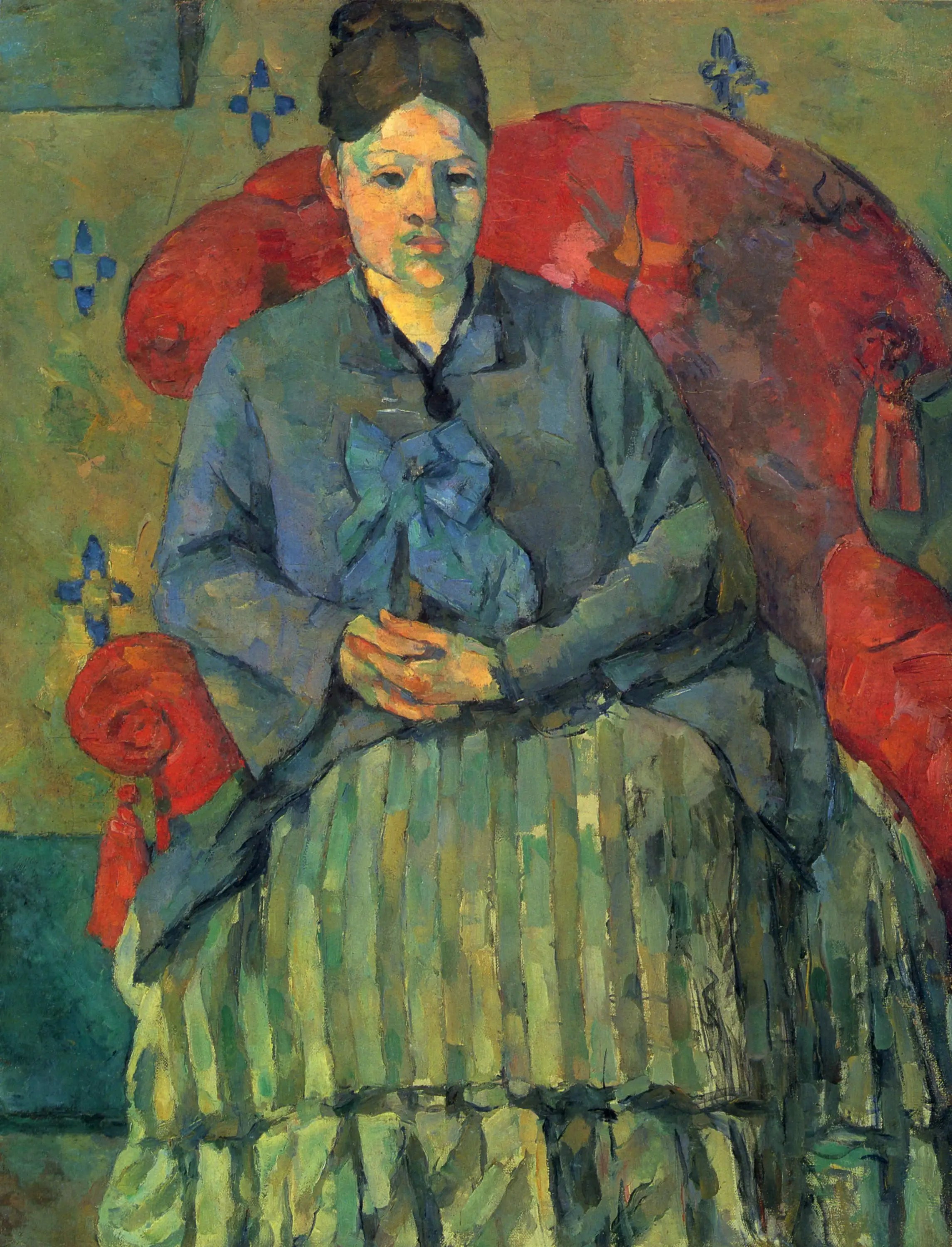 Reproduction du tableau « Madame Cézanne à la jupe rayée - Paul Cézanne » par Alpha Reproduction en peinture à l’huile