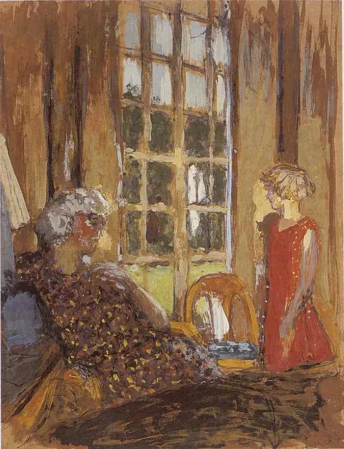 Madame Hessel et Lulu à la porte-fenêtre - Édouard Vuillard image 1 reproduction de peinture à l’huile