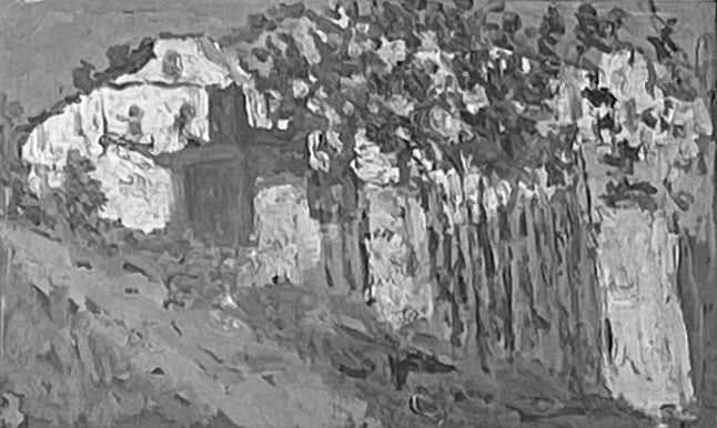 บ้านและสวน (ด้านหน้า) / ร่างภาพของทิวทัศน์พร้อมโบสถ์ (ด้านหลัง) - คาซิมีร์ มาเลวิช