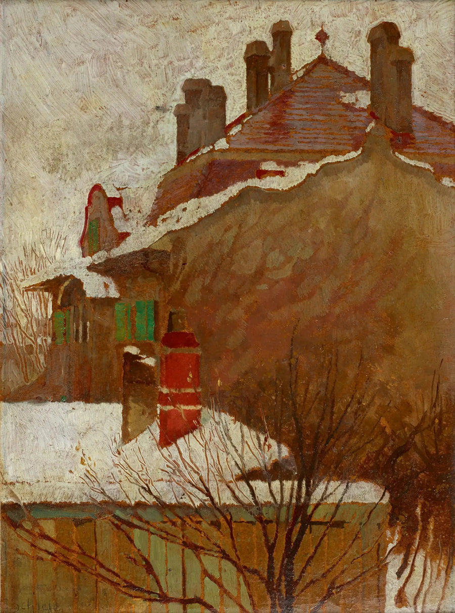 บ้านในฤดูหนาว (มุมมองจากสตูดิโอ) - Egon Schiele