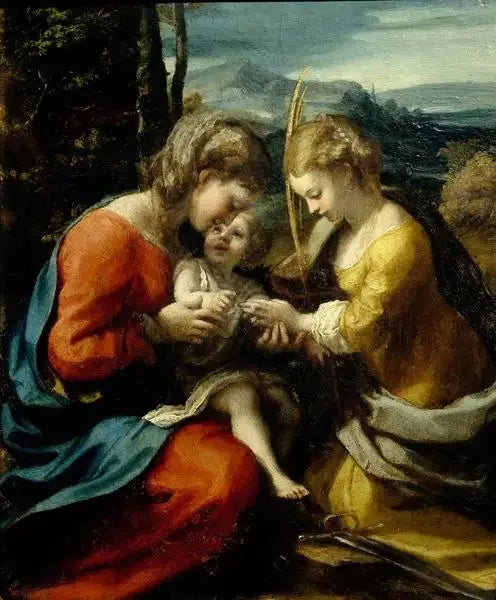 งานแต่งงานลึกลับของนักบุญ Catherine แห่งอเล็กซานเดรีย (พิพิธภัณฑ์ Capodimonte) - อันโตนิโอ ดา คอร์เรจจิโอ