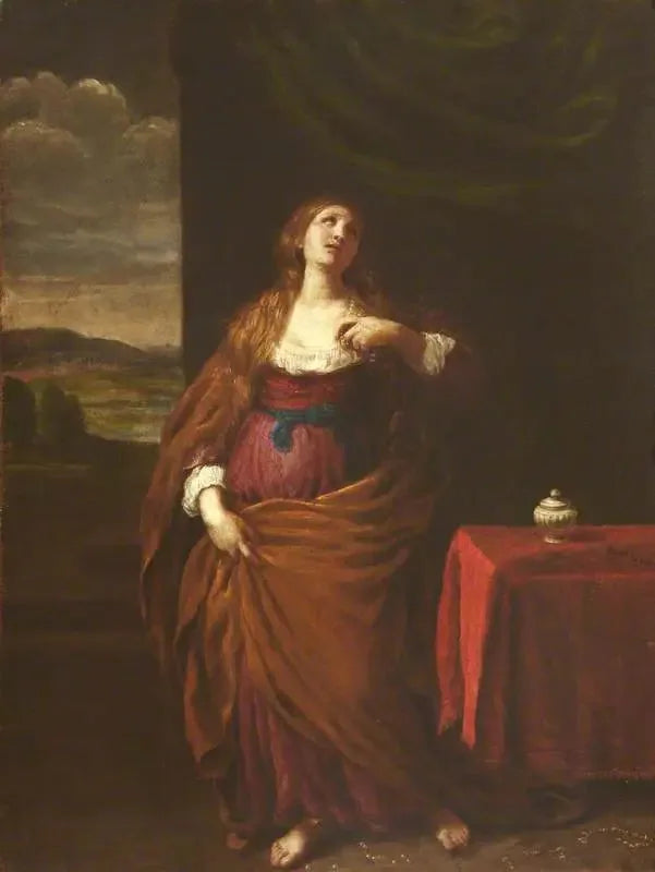 มารี-มาเดลีน ยืนเต็มความสูงพร้อมวิวทิวทัศน์กว้างไกลเบื้องหน้า - Guido Reni