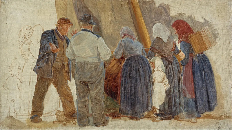 เช้าตรู่ที่ Hornbæk ผู้ชายและผู้หญิงกำลังเจรจา - Peder Severin Krøyer