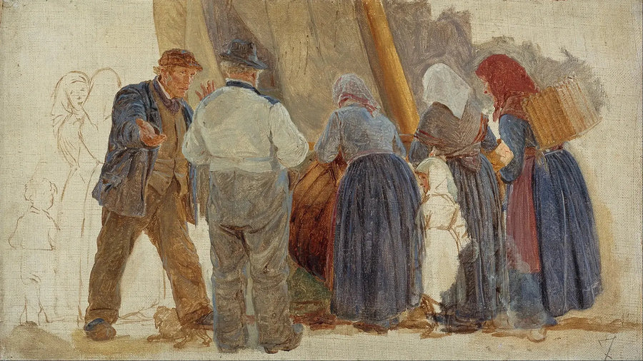 เช้าตรู่ที่ Hornbæk ผู้ชายและผู้หญิงกำลังเจรจา - Peder Severin Krøyer