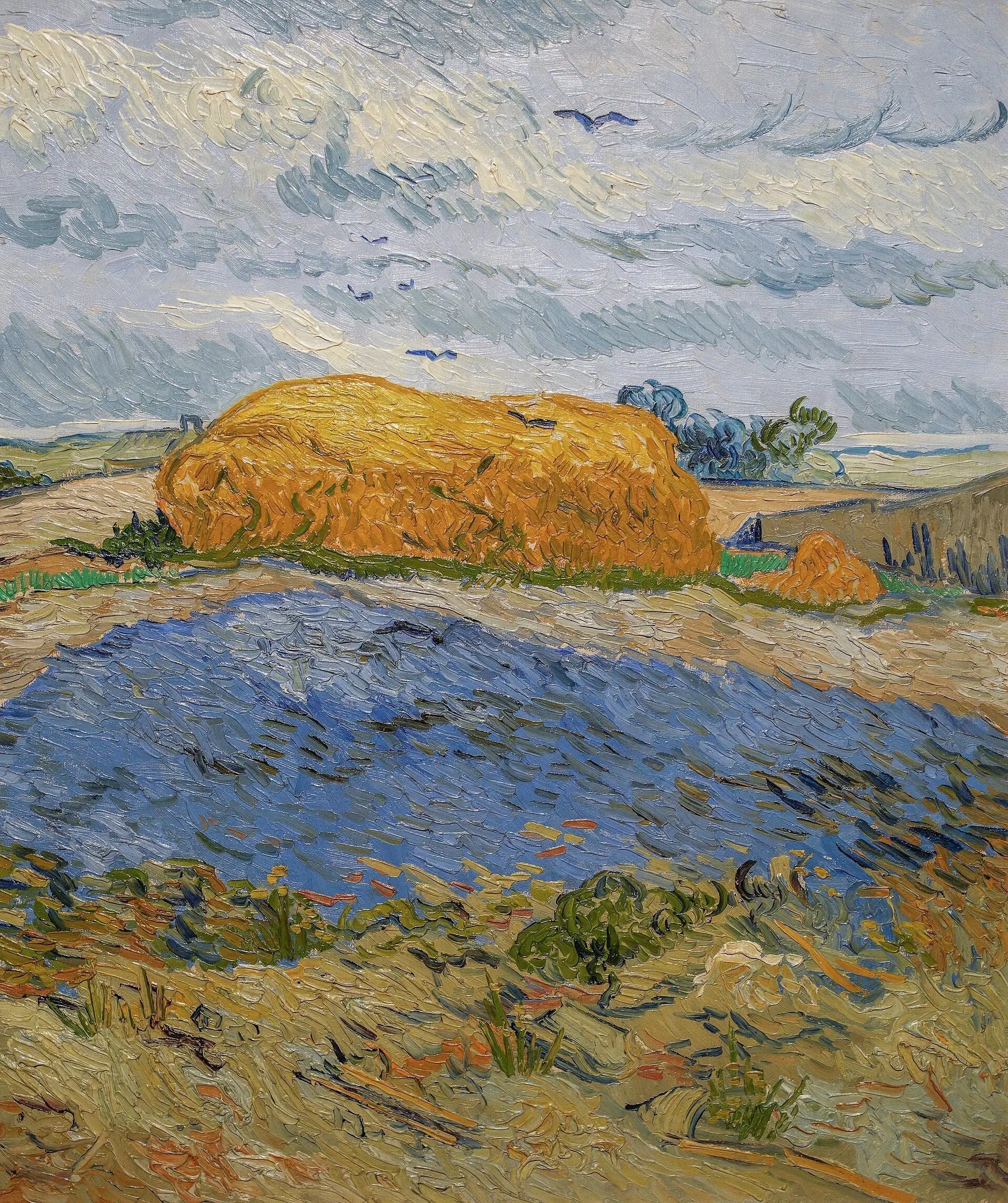 Meules de foin sous un ciel pluvieux - Vincent van Gogh image 1 copie de tableau peinte à la main
