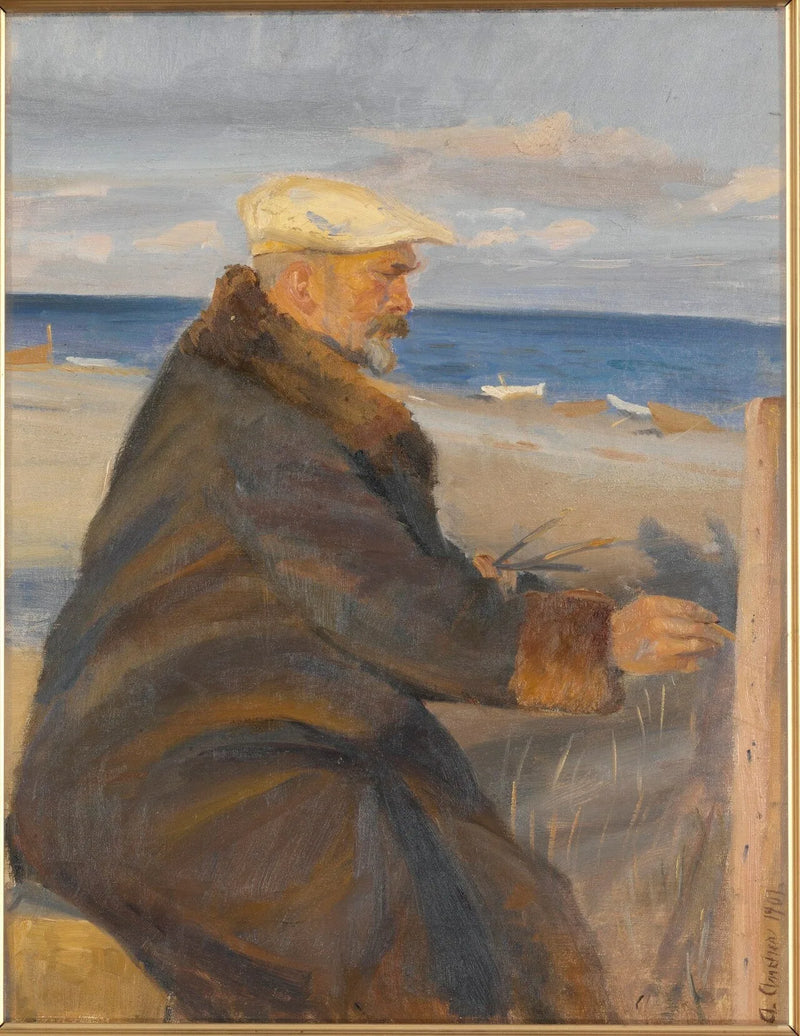 ไมเคิล แอนเชอร์ วาดภาพบนชายหาด (Michael Ancher dessinant sur la plage) - Anna Ancher